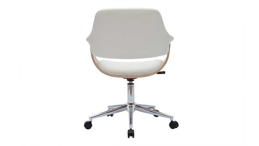 Chaise & Tabouret Miliboo | Chaise De Bureau Roulettes Design Blanc, Bois Clair Et Acier Chrom Hansen