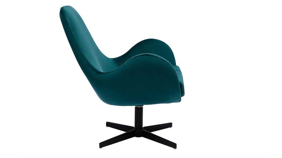 Canap & Fauteuil Miliboo Fauteuil Design | Fauteuil Pivotant Design En Tissu Velours Gaufr Bleu Canard Et M Tal Noir Andy