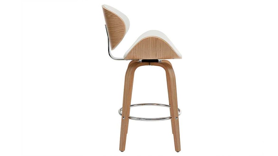 Chaise & Tabouret Miliboo Tabouret De Bar | Tabouret De Bar Pivotant Blanc Et Bois Clair 65 Cm Walnut