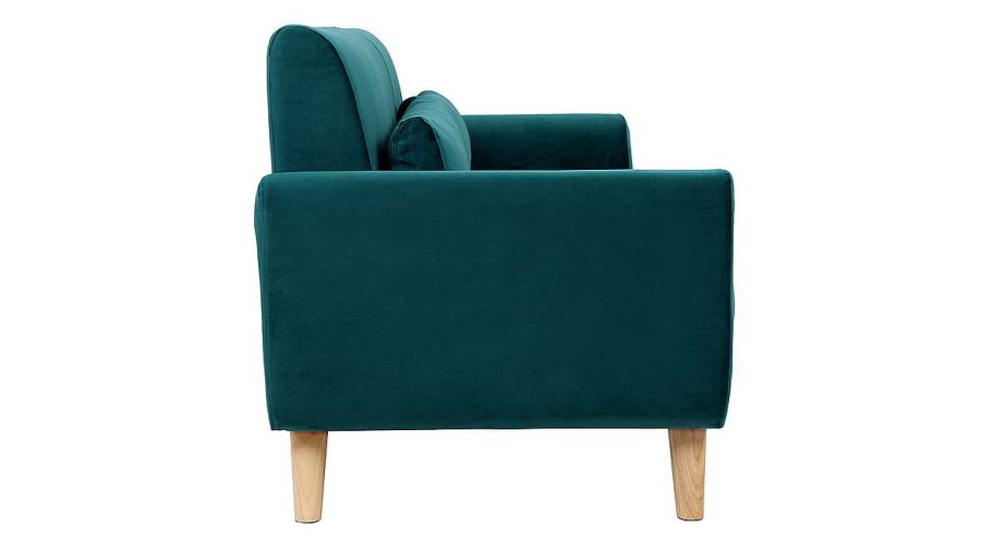 Canap & Fauteuil Miliboo Canap Design | Canap Scandinave 3 Places En Tissu Velours Bleu Canard Et Bois Clair Ektor