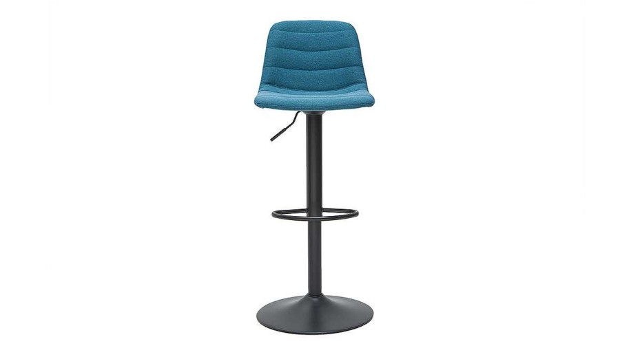 Chaise & Tabouret Miliboo Tabouret De Bar | Tabourets De Bar R Glables En Tissu Et M Tal Bleu Canard (Lot De 2) Saury