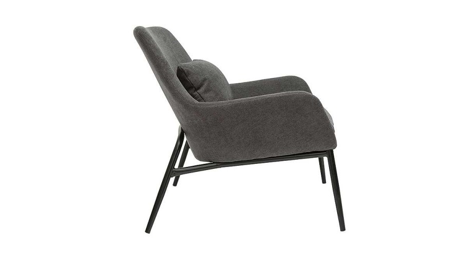 Canap & Fauteuil Miliboo Fauteuil Design | Fauteuil Design En Tissu Effet Velours Gris Fonc Et M Tal Noir Maxine