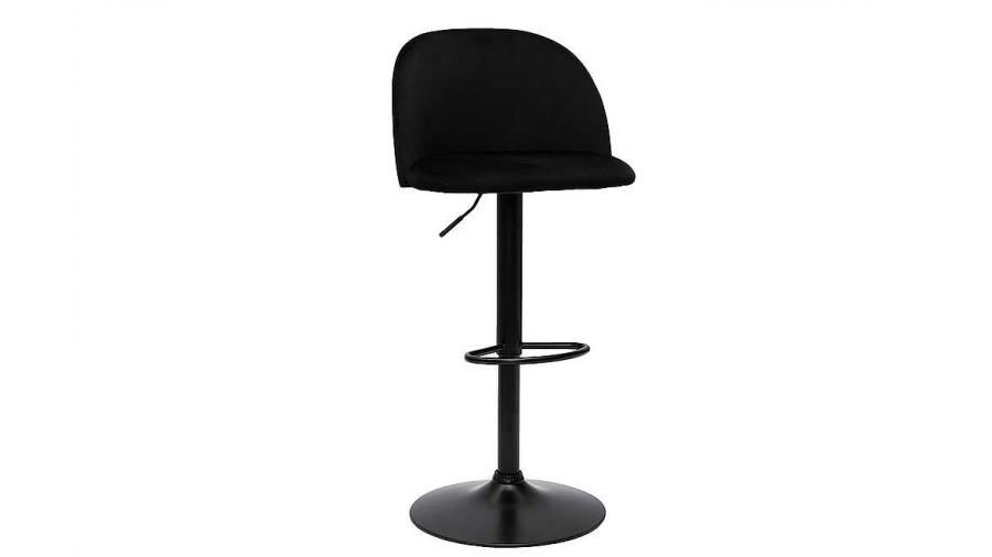 Chaise & Tabouret Miliboo Tabouret De Bar | Tabourets De Bar R Glables Velours Noir Et M Tal Noir (Lot De 2) Celeste