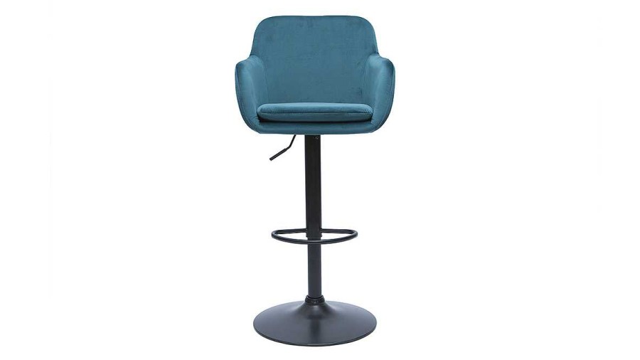 Chaise & Tabouret Miliboo Tabouret De Bar | Tabourets De Bar R Glables En Tissu Velours Bleu P Trole Et M Tal Noir (Lot De 2) Amika