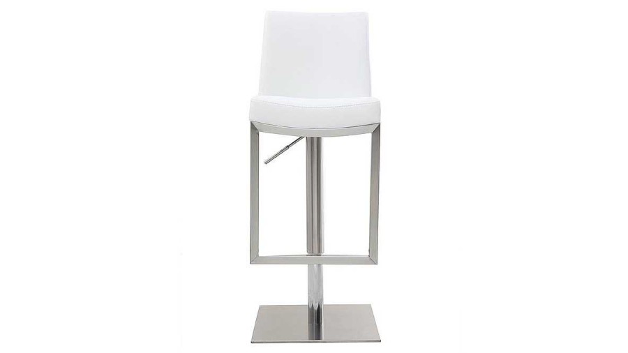 Chaise & Tabouret Miliboo Tabouret De Bar | Tabourets De Bar Relevables Blanc Et Acier Chrom (Lot De 2) Kyle