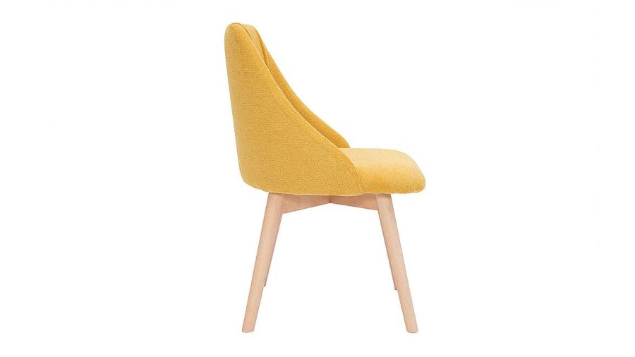 Chaise & Tabouret Miliboo Chaise Design | Chaises Scandinaves En Tissu Effet Velours Textur Jaune Moutarde Et Bois Clair (Lot De 2) Higgins