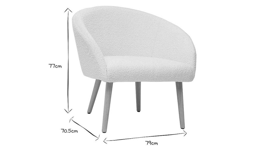 Canap & Fauteuil Miliboo Fauteuil Design | Fauteuil Scandinave En Tissu Effet Laine Boucl E Blanc Cass Et Bois Clair Olivia