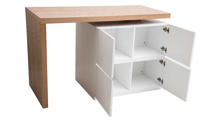 Table Miliboo | Lot - Table De Bar Modulable Avec Rangement Blanc Mat Et Bois Clair Ch Ne L140-165 Cm Max