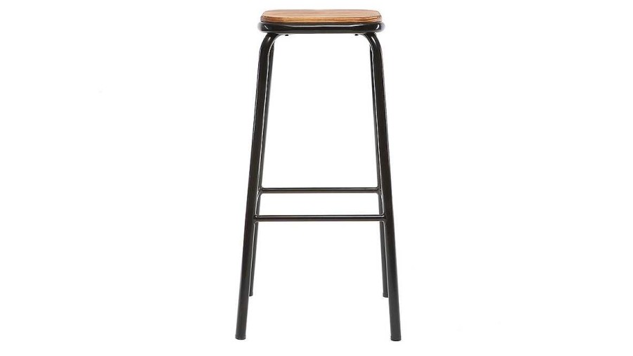 Chaise & Tabouret Miliboo Tabouret De Bar | Tabourets De Bar Empilables Noir Et Bois Fonc H77.5 Cm (Lot De 2) Memphis