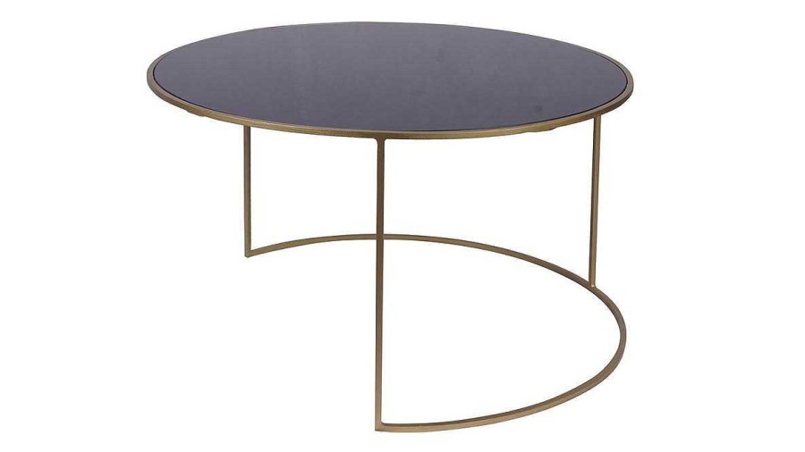 Table Miliboo | Tables Basses Gigognes Rondes Design M Tal Dor Et Verre Teint Noir (Lot De 2) Roxo