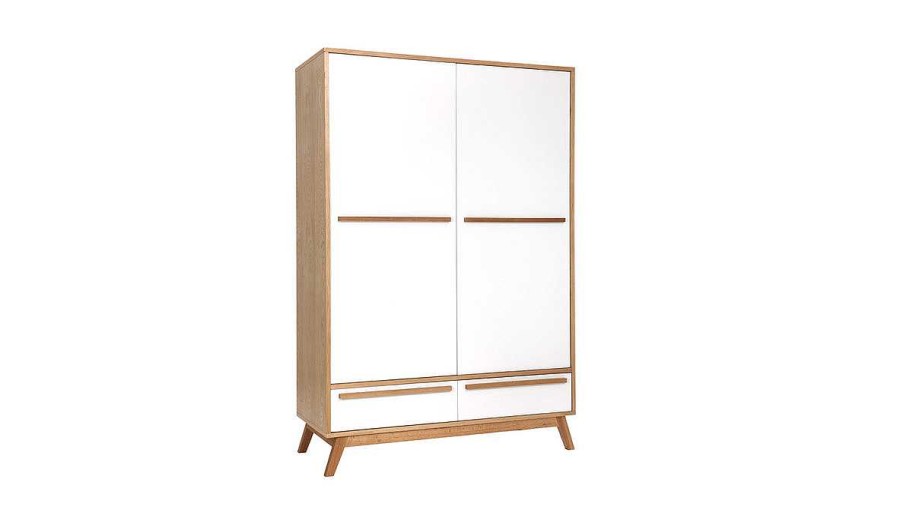 Chambre Miliboo | Armoire Design Avec Penderie Finition Bois Clair Et Blanc Mat L120 Cm Helia