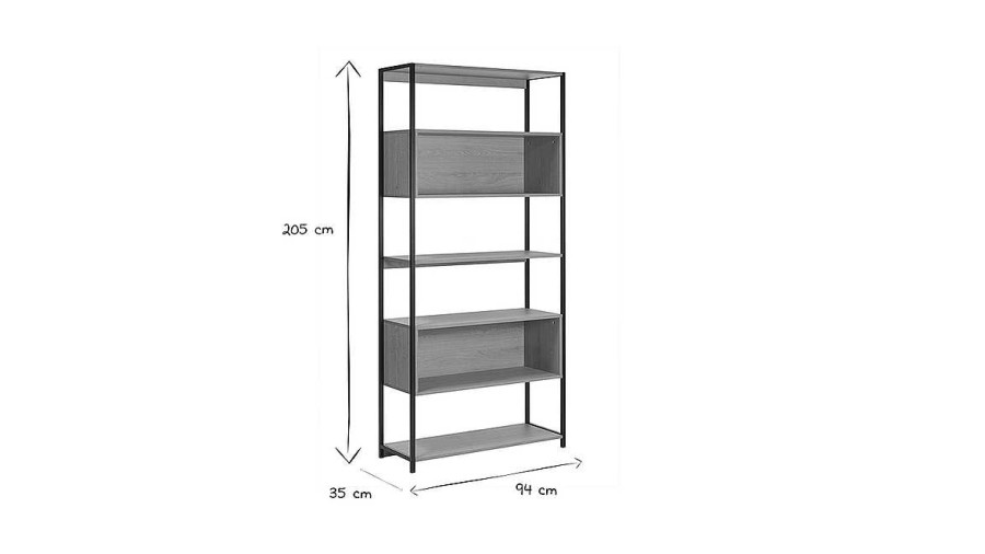 Bureau Miliboo | Biblioth Que Tag Re Finition Bois Clair Ch Ne Et M Tal Noir L94 Cm Flea