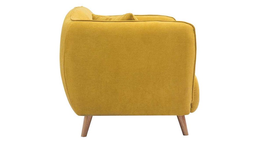 Canap & Fauteuil Miliboo Canap Design | Canap 2 Places En Tissu Effet Velours Jaune Moutarde Et Bois Clair Folk