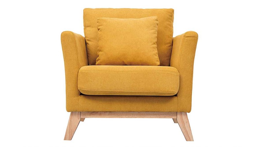 Canap & Fauteuil Miliboo Fauteuil Design | Fauteuil Scandinave D Houssable En Tissu Effet Velours Jaune Moutarde Et Bois Clair Oslo