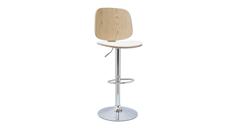 Chaise & Tabouret Miliboo Tabouret De Bar | Tabouret De Bar Ajustable Design Blanc Et Bois Clair Beck