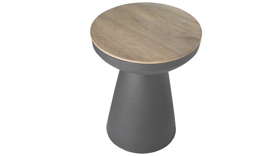 Table Miliboo | Table D'Appoint Ronde Design Avec Rangement En M Tal Gris Anthracite Et Bois Manguier Massif H52 Cm Tam