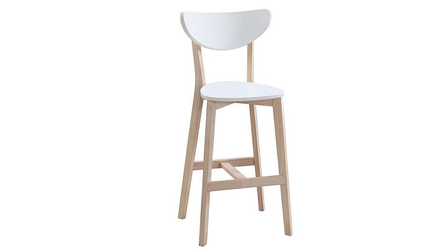 Chaise & Tabouret Miliboo Tabouret De Bar | Tabourets De Bar Scandinaves Blanc Et Bois 75 Cm (Lot De 2) Leena