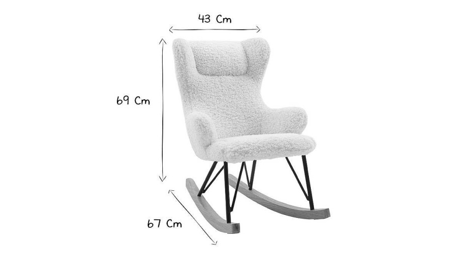 Enfant Miliboo | Rocking Chair Enfant En Tissu Effet Peau De Mouton Blanc, M Tal Noir Et Bois Clair Shaun