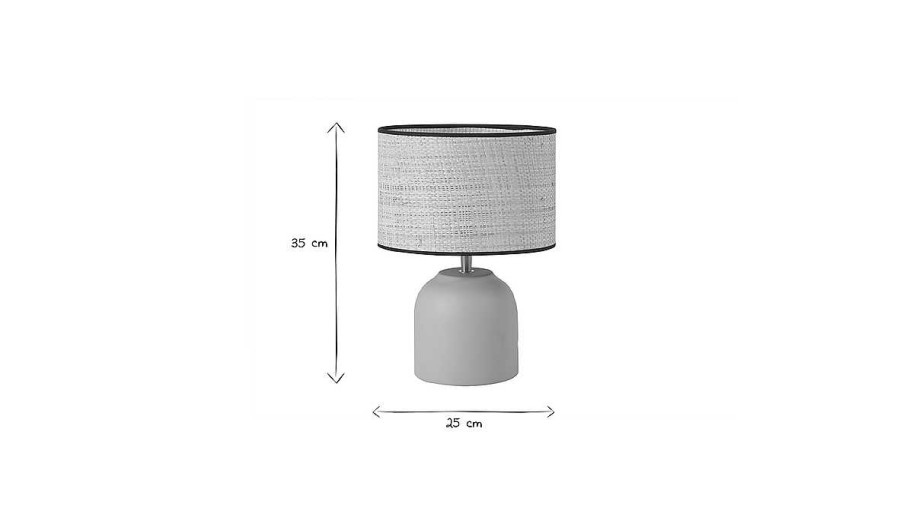 Luminaire Miliboo | Lampe Poser Taupe En C Ramique Mate Et Abat-Jour En Raphia H35 Cm Rocha