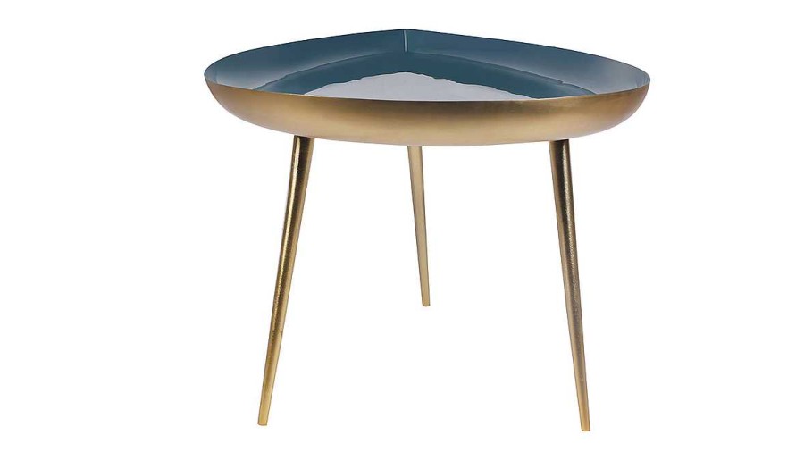 Table Miliboo | Table Basse Design En Acier Laqu Bleu Canard Et Dor L80 Cm Drop