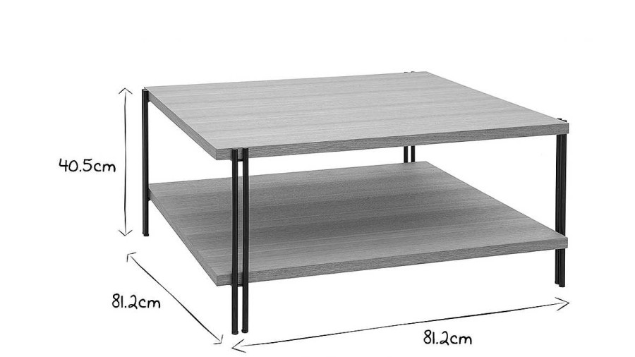 Table Miliboo | Table Basse Carr E Avec Double Plateau Bois Clair Et M Tal Noir L81 Cm Harlan