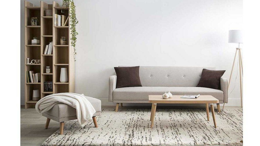 Canap & Fauteuil Miliboo Canap Convertible | Canap Convertible Scandinave 3 Places En Tissu Beige Et Bois Clair Ulla