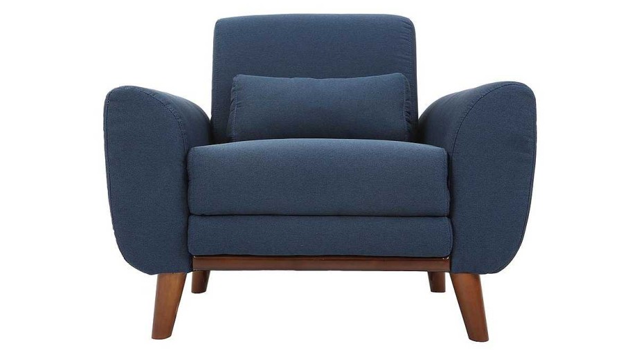 Canap & Fauteuil Miliboo Fauteuil Design | Fauteuil En Tissu Bleu Fonc Et Bois Fonc Ektor