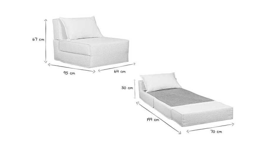 Canap & Fauteuil Miliboo | Chauffeuse 1 Place Convertible En Tissu Effet Laine Boucl E Blanc Victor