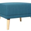 Canap & Fauteuil Miliboo | Pouf Repose-Pieds Scandinave En Tissu Bleu Canard Et Bois Clair Ulla