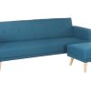 Canap & Fauteuil Miliboo Canap Convertible | Canap Convertible Scandinave 3 Places Avec Repose-Pieds En Tissu Bleu Canard Et Bois Clair Ulla