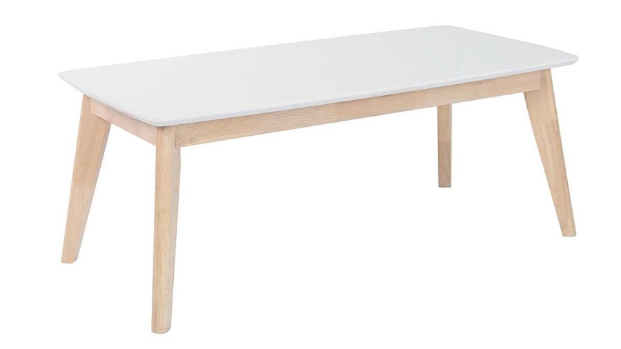 Table Miliboo | Table Basse Rectangulaire Scandinave Blanc Et Bois Clair Massif L105 Cm Leena