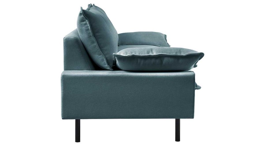 Canap & Fauteuil Miliboo Canap Design | Canap Design 3 Places En Tissu Effet Velours Textur Bleu Gris Et M Tal Noir Dory