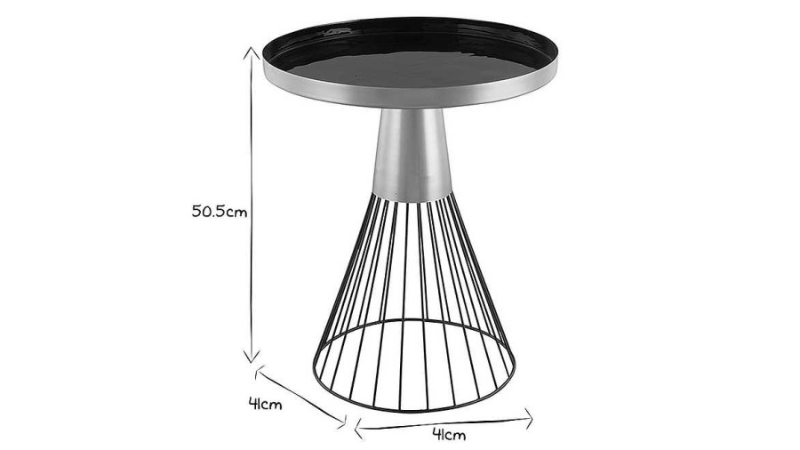 Table Miliboo | Table D'Appoint Ronde En Acier Laqu Noir Et Dor D41 Cm Spleen