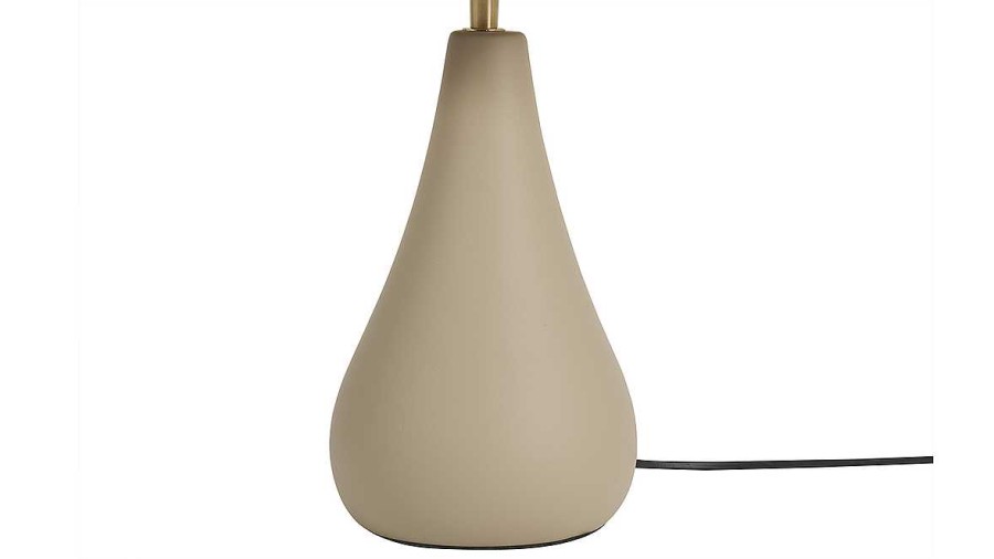 Luminaire Miliboo | Lampe Poser Taupe En C Ramique Mate Et Abat-Jour En Raphia H49 Cm Pyrus