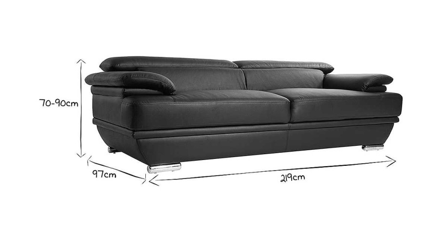 Canap & Fauteuil Miliboo Canap Cuir | Canap Design Avec T Ti Res Ajustables 3 Places Cuir Noir Et Acier Chrom Ewing