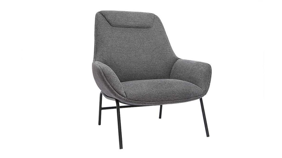 Canap & Fauteuil Miliboo Fauteuil Design | Fauteuil Design En Tissu Effet Velours Textur Gris Fonc Et M Tal Noir Marceau