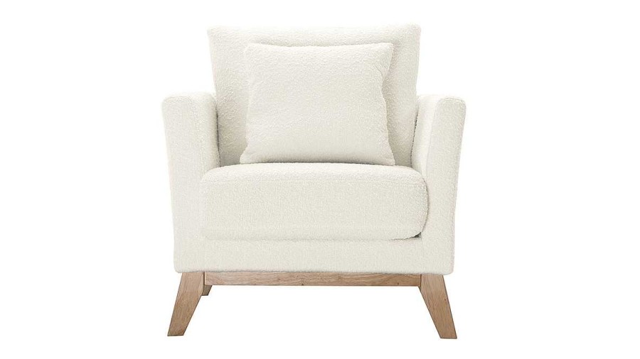 Canap & Fauteuil Miliboo Fauteuil Design | Fauteuil Scandinave D Houssable En Tissu Effet Laine Boucl E Blanc Cass Et Bois Clair Oslo