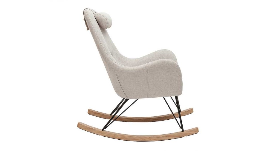 Bureau Miliboo | Rocking Chair Scandinave En Tissu Beige, M Tal Noir Et Bois Clair Mania