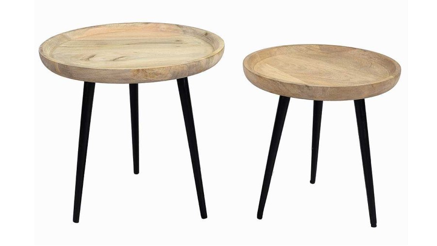 Table Miliboo | Tables Basses Gigognes Rondes Bois Manguier Massif Et M Tal Noir (Lot De 2) Pyta