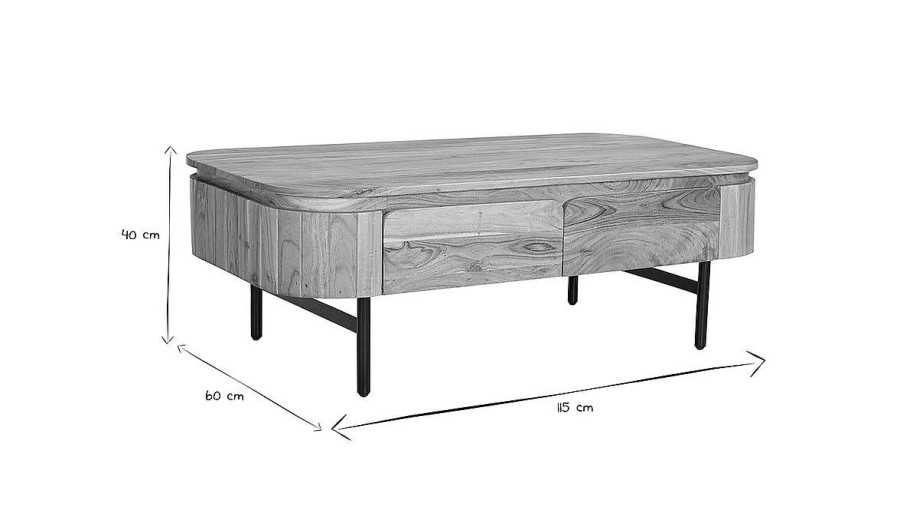 Table Miliboo | Table Basse Avec Rangements En Bois Massif Et M Tal Noir 4 Tiroirs L115 Cm Napoli