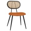 Chaise & Tabouret Miliboo Chaise Design | Chaises Design En Tissu Velours Terre Br L E, M Tal Noir Et Cannage Rotin Naturel (Lot De 2) Tolma