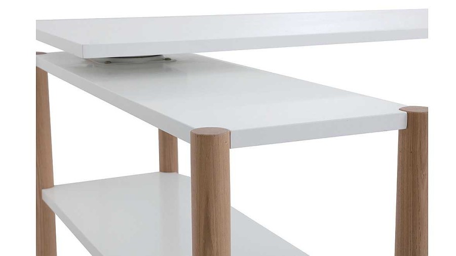 Bureau Miliboo Bureau Design | Bureau Modulable Scandinave Blanc Et Bois Ch Ne Massif L140-203 Cm Gilda