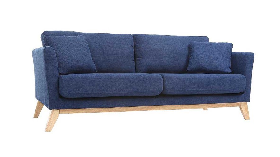 Canap & Fauteuil Miliboo Canap Design | Canap Scandinave D Houssable 3 Places En Tissu Bleu Fonc Et Bois Clair Oslo