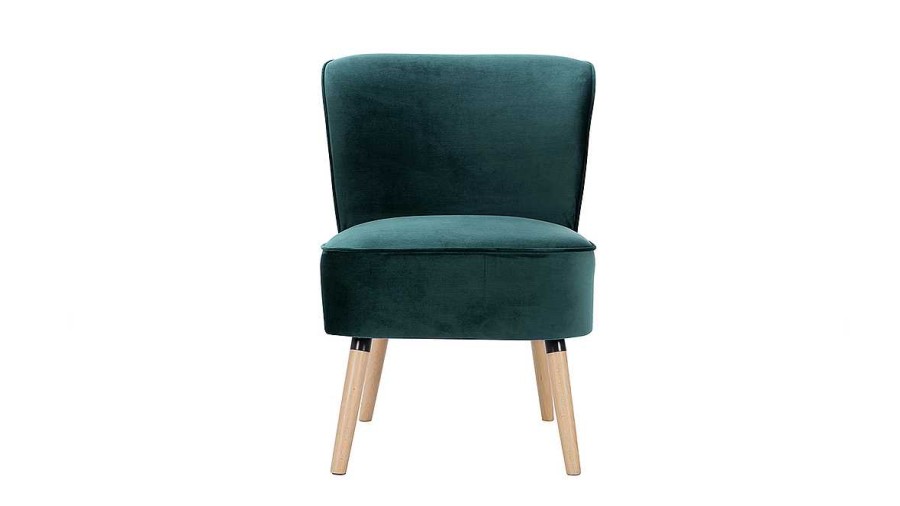 Canap & Fauteuil Miliboo Fauteuil Design | Fauteuil En Tissu Velours Bleu P Trole Et Bois Clair Kahlo