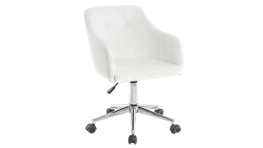 Chaise & Tabouret Miliboo | Chaise De Bureau Roulettes Design Blanc Et Acier Chrom Baltik