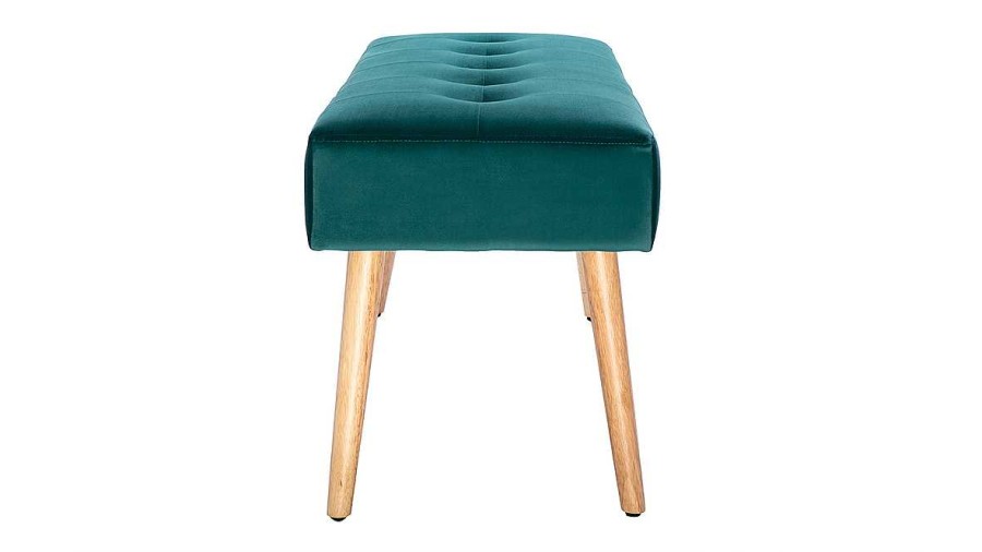 Chaise & Tabouret Miliboo Banc | Banc Scandinave Capitonn En Tissu Velours Bleu P Trole Et Bois Clair L95 Cm Guesta