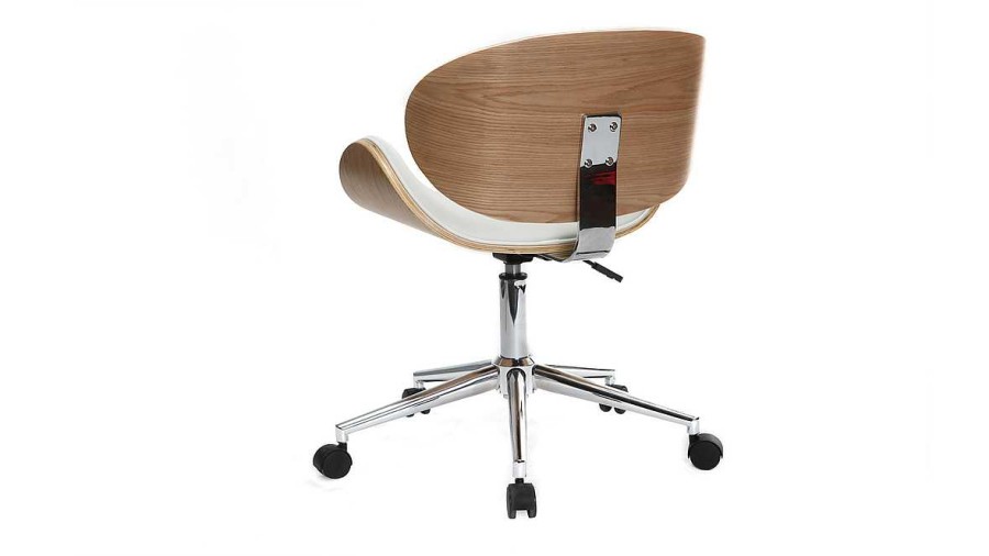 Chaise & Tabouret Miliboo | Chaise De Bureau Roulettes Design Blanc, Bois Clair Et Acier Chrom Walnut