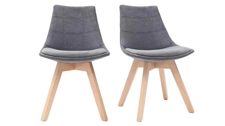 Chaise & Tabouret Miliboo Chaise Design | Chaises Scandinaves En Tissu Gris Fonc Et Bois Clair (Lot De 2) Matilde