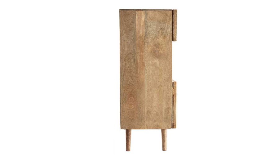 Rangement Miliboo | Buffet Haut En Bois Manguier Massif 3 Portes Coulissantes L85 Cm Alba