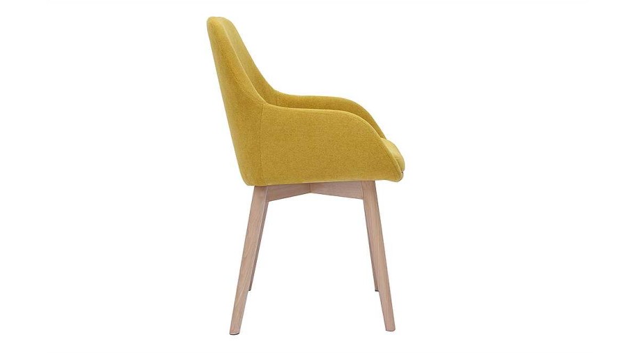 Chaise & Tabouret Miliboo Chaise Design | Fauteuils Scandinaves En Tissu Effet Velours Jaune Moutarde Et Bois Clair Massif (Lot De 2) Holo